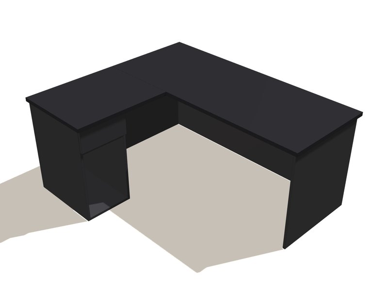 el escritorio en L en 3D